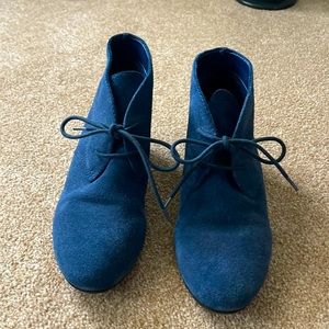 Navy blue womans wedge heel ankle boots